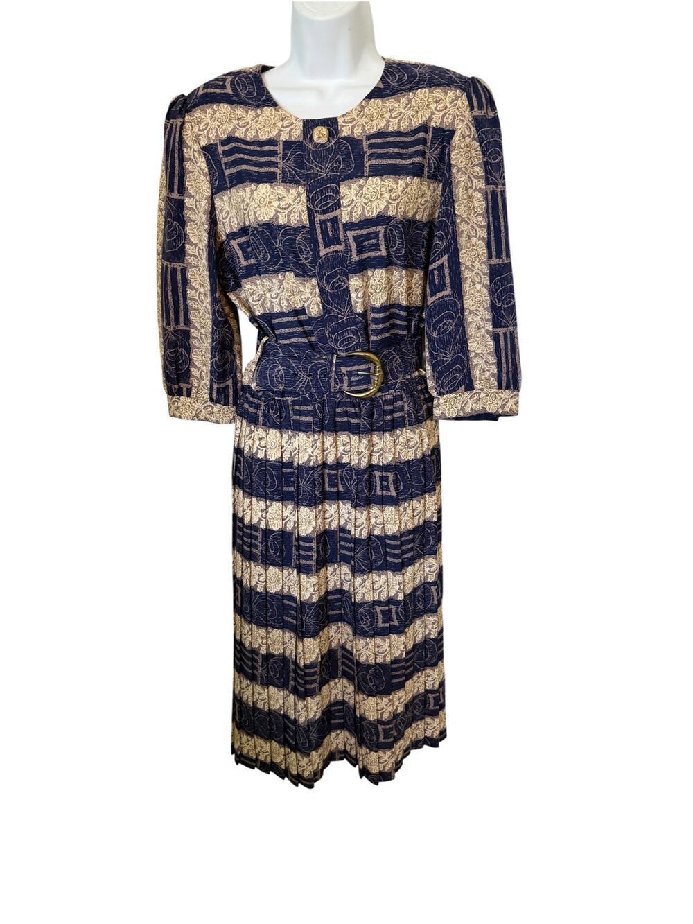Vintage Broli Original Navy Pleated Belted Dress USA 10